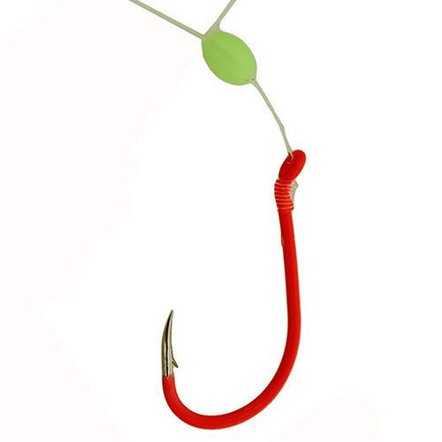 Gamakatsu Walleye Snell with Glowbead Hook Size 4, 8 Pound :ine, Fluorescent Red, Per 5