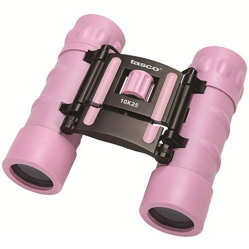 Tasco Essentials Binoculars 10x25, Pink, Roof, Clam