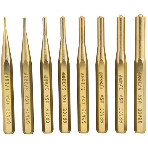 Grace USA Tools Brass Punch Set Roll Pin, 8 Pieces