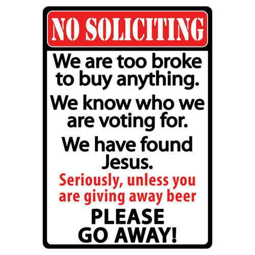 Rivers Edge Products 12" x 17" Tin Sign No Soliciting