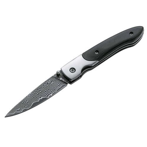Boker Knives Magnum Folding Knife Damascus Senior, 3 Blade.  G-10 Black Handle