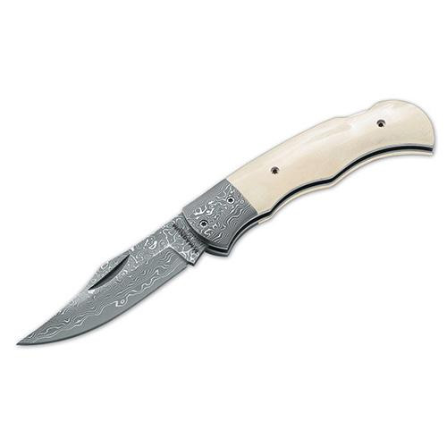 Boker Knives Magnum Folding Knife Damascus, 3.10 Blade, White Bone Handle