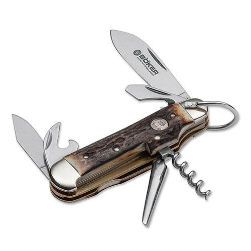 Boker Knives Manufaktur Solingen Folding Knife Camp, 2.60 Blade, Slip Joint, Brown Stag Handle