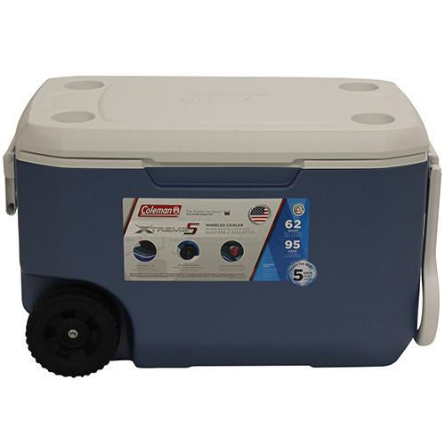 Coleman 62 Quart Wheeled Cooler,  Blue/White