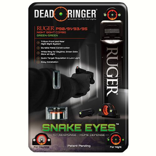 Dead Ringer Snake Eyes Pistol Sight Ruger P90/91/ 93/95, SE Green Front and Rear