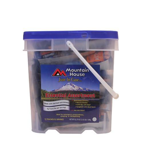 Mountain House Buckets and Kits Just in Case,  Essential Assortment Bucket, 12 Pouches, 32 Servings