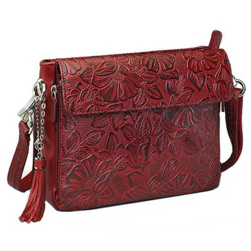 Gun Toten Mamas Tooled Cowhide Handbag Black Cherry