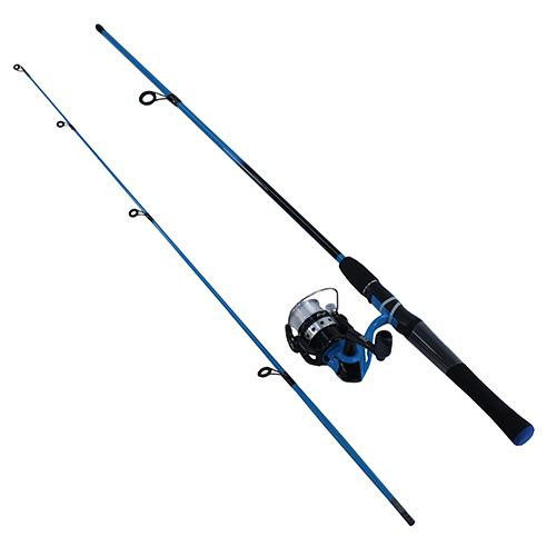 Zebco  Quantum Splash Spinning Combo Blue, 20sz, 5.3:1 Gear Ratio, 6 Length, 2 Piece Rod, 4-8, Ambidextrous