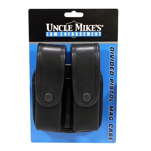 Uncle Mikes Fitted Pistol Magazine Case, Double Case w ith Flaps, Large Frame, Plain Black