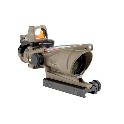 Trijicon ACOG 4x32mm Dual Illuminated Scope Red Chevron .223 Ballistic Ret, 3.25 MOA RMR Type 2 Sight, TA51 Mount, CK FDE