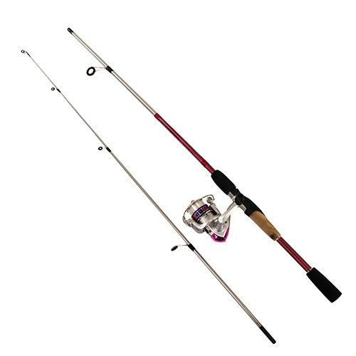Okuma Steeler XP Spinning Combo 20 Reel Size, 1BB Bearings, 6 Length, 2 Piece, Medium Power, Pink