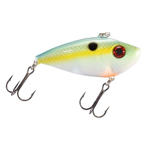 Strike King Lures Red Eyed Shad 1/2 oz Hard Lipless Crankbait Lure 3 1/4" Length. 8' Depth, Two Number 6 Treble Hooks, Chartreuse Sexy SShad, Per 1