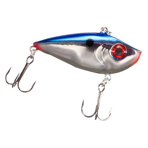 Strike King Lures Red Eyed Shad 1/4 oz Hard Lipless Crankbait Lure 2" Length. Variable Depth, Two Number 6 Treble Hooks, Chrome Blue, Per 1