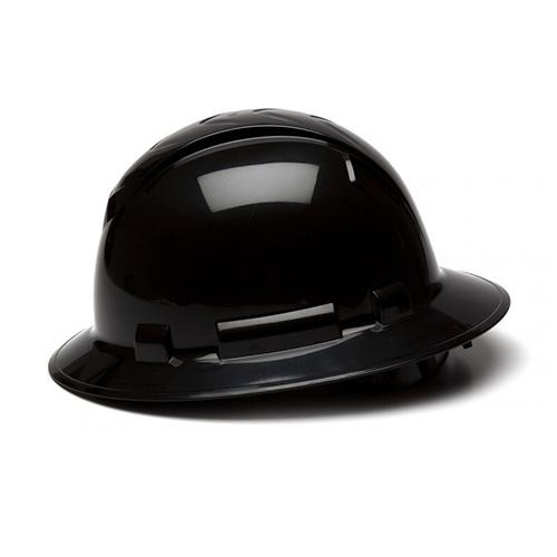 Pyramex Safety Products Ridgeline Full Brim Hard Hat 4 Point Ratchet, Black