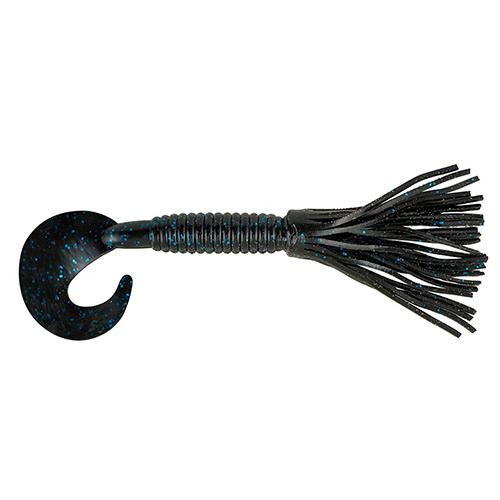 Berkley Bearded Single Tail Grub Soft Bait 3 1/2" Length, Black/Blue Flake, Per 6