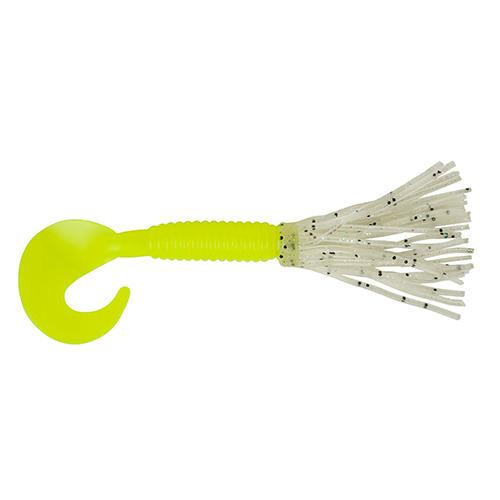 Berkley Bearded Single Tail Grub Soft Bait 3 1/2" Length, Chartreuse Flash, Per 6