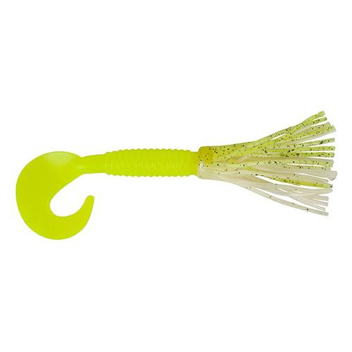 Berkley Bearded Single Tail Grub Soft Bait 3 1/2" Length, Chartreuse Shad/Milky Chartreuse, Per 6