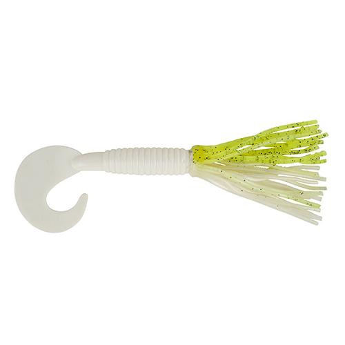 Berkley Bearded Single Tail Grub Soft Bait 3 1/2" Length, Chartreuse Shad/White, Per 6