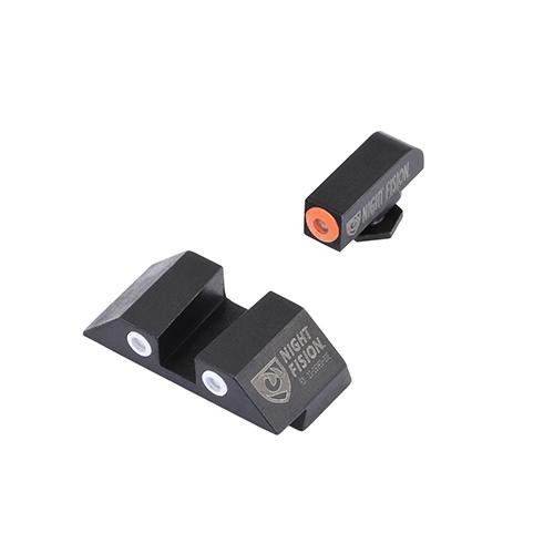 Night Fision Perfect Dot Night Sight Set, Glock 17/17L/19/22-28/31-35/37-39 Orange Front, Square White Rear, with Green Tritium