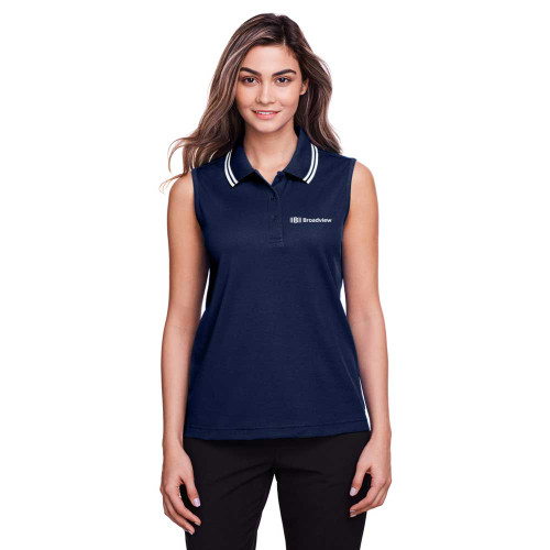 Devon & Jones Ladies' CrownLux Performance™ Plaited Tipped Sleeveless Polo