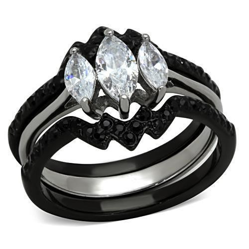 TK1347 - Two-Tone IP Black Stainless Steel Ring with AAA Grade CZ in Clear