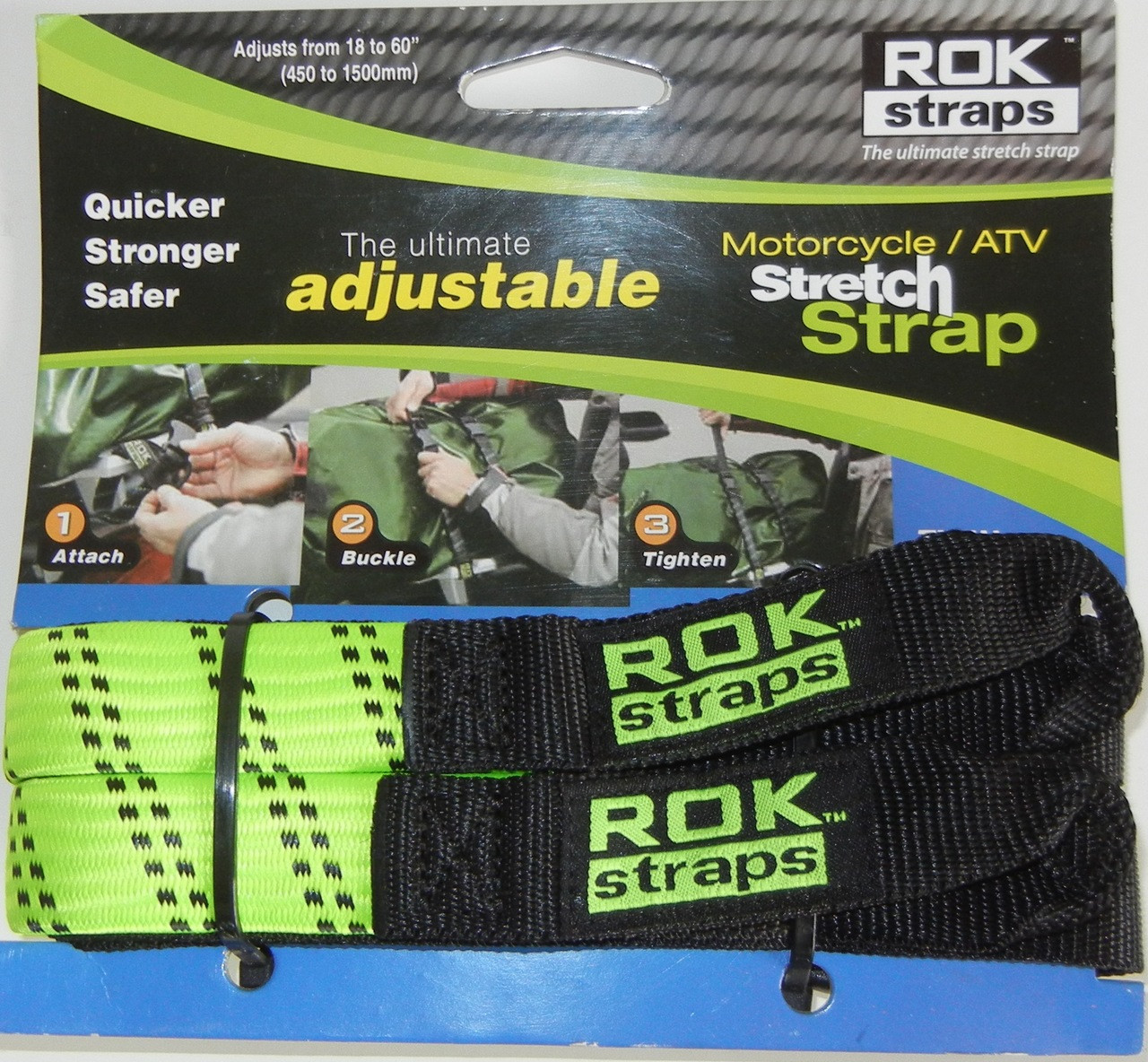 ROK Straps Motorcycle Adjustable Strap 60 x 1 inch HiViz Green