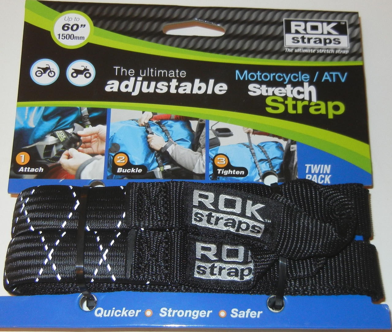 ROK Straps 2-Pack Adjustable Pack Straps - 12-42 Inch Motorcycle & Bike Tie-Downs