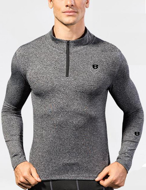 B.LIVIN MENS GRAY & BLACK COMPRESSION LONG SLEEVED SHIRT