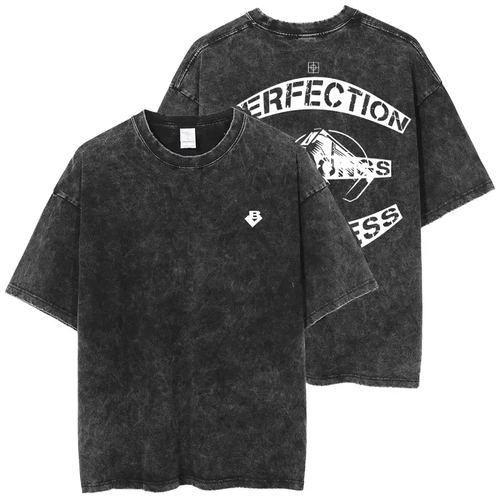 “Perfection Prolongs Progress” Acid Wash Tee – Mens Collection Blivin Fitness