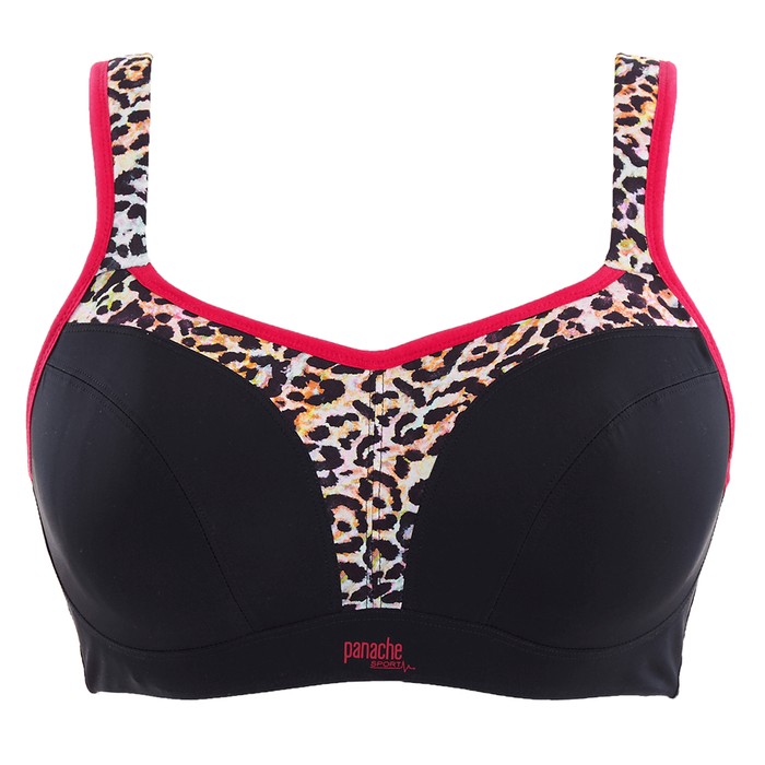 An encapsulating sports bra in which each breast is supported by a