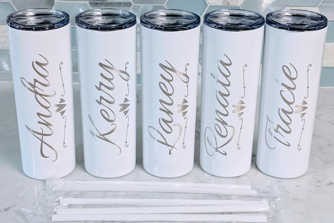 Skinny Tumbler with Straw : Mr & Mrs Fancy Script Design