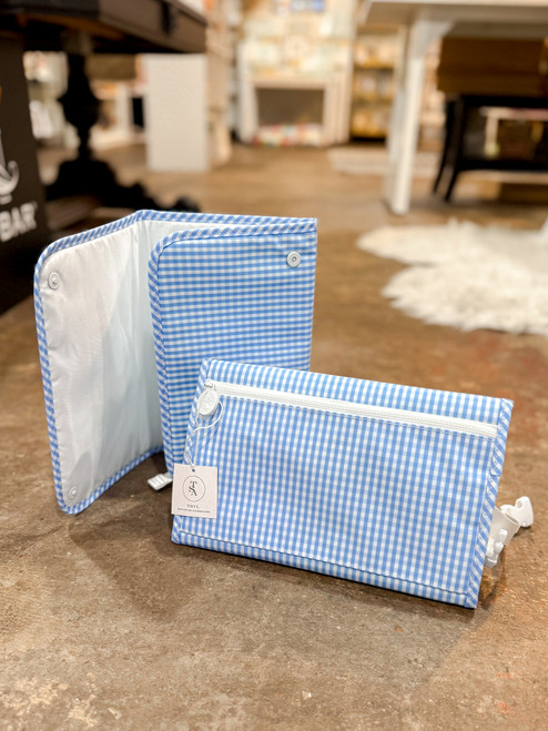Blue Gingham Game Changer Bag