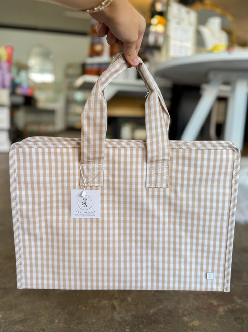 Khaki Gingham Overnight Tote