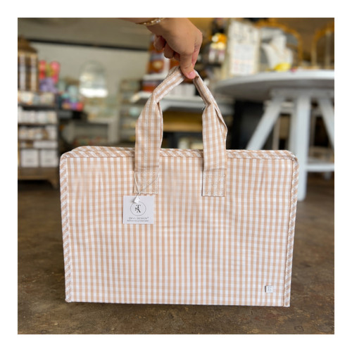 Khaki Gingham Overnight Tote