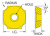 T&O Square, Indexable Carbide Milling Insert SDGX19C13E, I.C. 3/4", 13/64" Radius