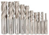 Interstate Single End Mill Set, HSS Uncoated, 10 pcs, Centercutting, 3/16 - 3/4", 4 Flutes - 71-526-8