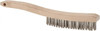 Osborn 4 Rows x 18 Columns Stainless Steel Platers Brush 5-3/4" Brush Length, 13-1/4" OAL, 1" Trim Length, Wood Curved Handle 0005403700 - 53502365