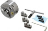 Bison 3 Jaws, 4" Diam, Self Centering Manual Lathe Chuck Plain Back Mount Spindle, 3,500 Max RPM, 0.7874" Through Hole Diam, 0.0006" Axial Runout, 0.0008" Radial Runout, Cast Iron 7-810-0400 - 08550048