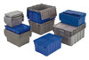 ORBIS 40 Lb Load Capacity Blue Polyethylene Attached-Lid Container Stacking, Nesting, 22.3" Long x 13" Wide x 12.8" High, Lid Included FP151 DKBLUE - 09073479