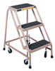Gillis 30" High 300 Lb Capacity 3 Step Ladder Rolling Steel Office Ladder, 24" Base Width x 20" Base Depth, 30" Platform Height, Rubber Matted Tread F3N1 - 04109922