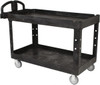 Rubbermaid 750 Lb Capacity, 25" Wide x 53-5/8" Long x 32-3/4" High Standard Utility Cart Plastic, Black, 2 Shelves FG454600BLA - 79167433