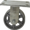 Albion Casters 5" Diam x 2" Wide x 6-1/2" OAH Top Plate Mount Rigid Caster Cast Iron, 1,000 Lb Capacity, Roller Bearing, 5 x 6-1/4" Plate 72CA05201R - 75948810