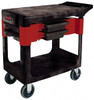 Rubbermaid 350 Lb Capacity, 2 Shelf Trade Cart 19" Wide x 38" Deep x 33-3/8" High, Polypropylene, Black/Red FG618000BLA - 81746729