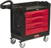 Rubbermaid 500 Lb Capacity, 2 Shelf, 4 Drawer Mobile Workstation 18-3/8" Wide x 40-5/8" Deep x 33-3/8" High, High-Density Structural Foam, Black/Red FG451388BLA - 82213612