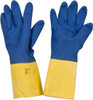 Ansell Size M (8), 13" Long, 27 mil Thick, Supported, Latex Chemical Resistant Gloves Textured Finish, Cotton Lined, Gauntlet Pinked Cuff, ANSI Abrasion Level 3, ANSI Cut Level 0, Blue/Yellow 87-224-8 - 89421275