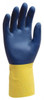 The Safety Zone Size M (8), 12" Long, 22 mil Thick, Supported, Latex/Neoprene Chemical Resistant Gloves Textured Finish, Cotton Lined, Gauntlet Cuff, Blue/Yellow, FDA Approved GRLY-MD-1SF - 02071058