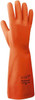 SHOWA 12 Pairs Size M (8), 12" Long, 9 mil Thick, Nitrile Chemical Resistant Gloves Textured Finish, Gauntlet Cuff, Orange, FDA Approved 707HVO-08 - 31250434