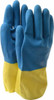 SHOWA Size XL (10), 12" Long, 26 mil Thick, Latex/Neoprene Chemical Resistant Gloves Cotton Lined, Gauntlet Cuff, Blue/Yellow CHMYXL-10 - 40752552