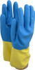SHOWA Size L (9), 12" Long, 26 mil Thick, Latex/Neoprene Chemical Resistant Gloves Cotton Lined, Gauntlet Cuff, Blue/Yellow CHMYL-09 - 40752560