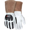 MCR Safety Size M Thinsulate Lined Goatskin Welding Glove Use for General Welding, Gauntlet Cuff, Straight Thumb, White/Brown, Paired 48406TM - 98975741